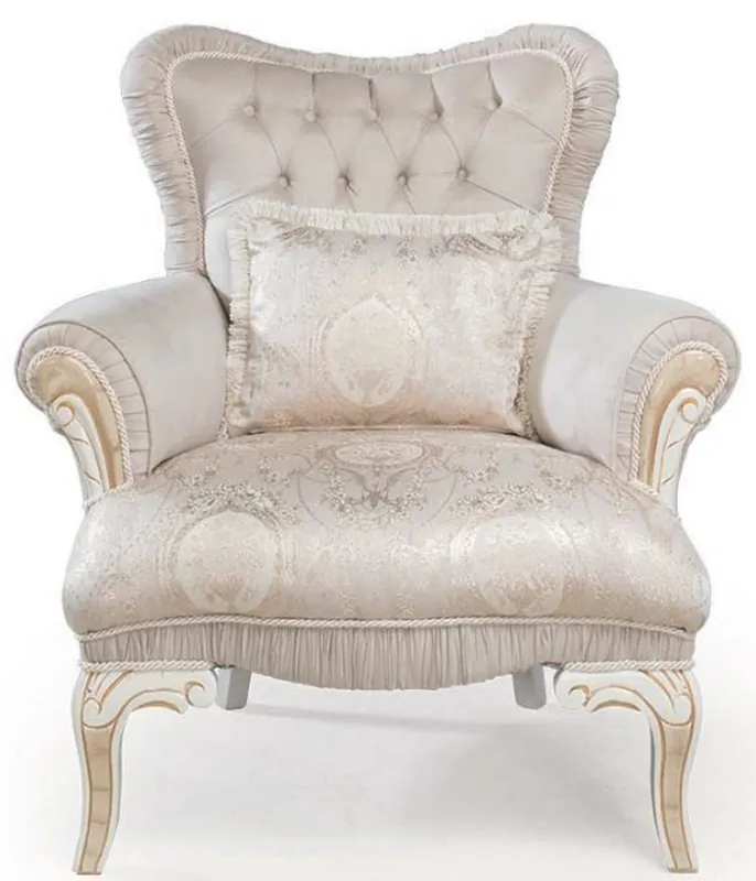 Ausverkauf Casa Padrino sillón barroco de lujo rosa claro / blanco / oro 83 x 96 x A. 102 cm - Sillón de salón con cojín decorativa - Muebles de Estilo Barroco