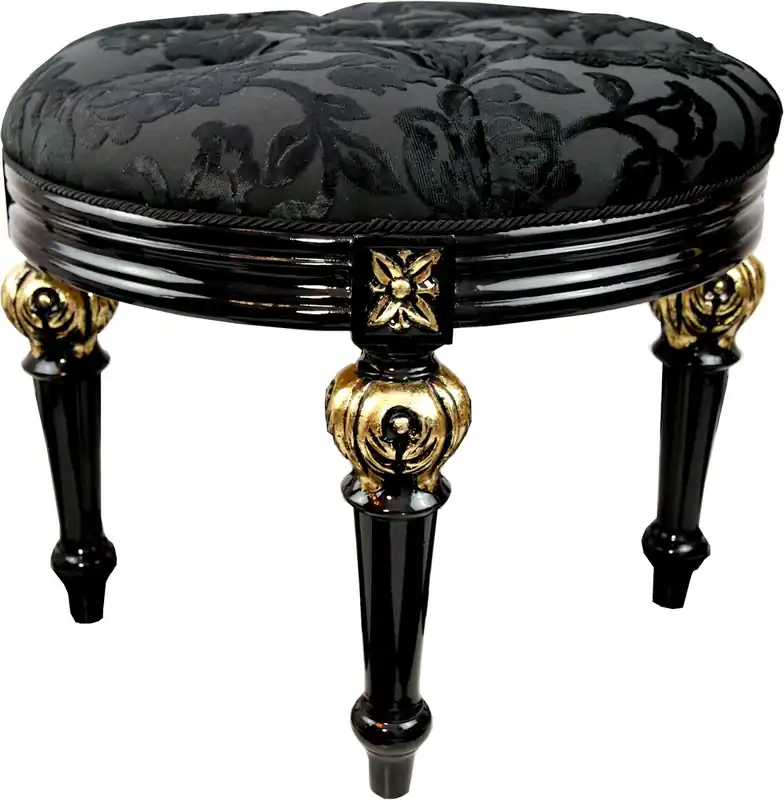 Wochenendangebot Pompöös by Casa Padrino taburete barroco de lujo negro redondo / dorado - Taburete barroco Pompööser diseñado por Harald Glööckler