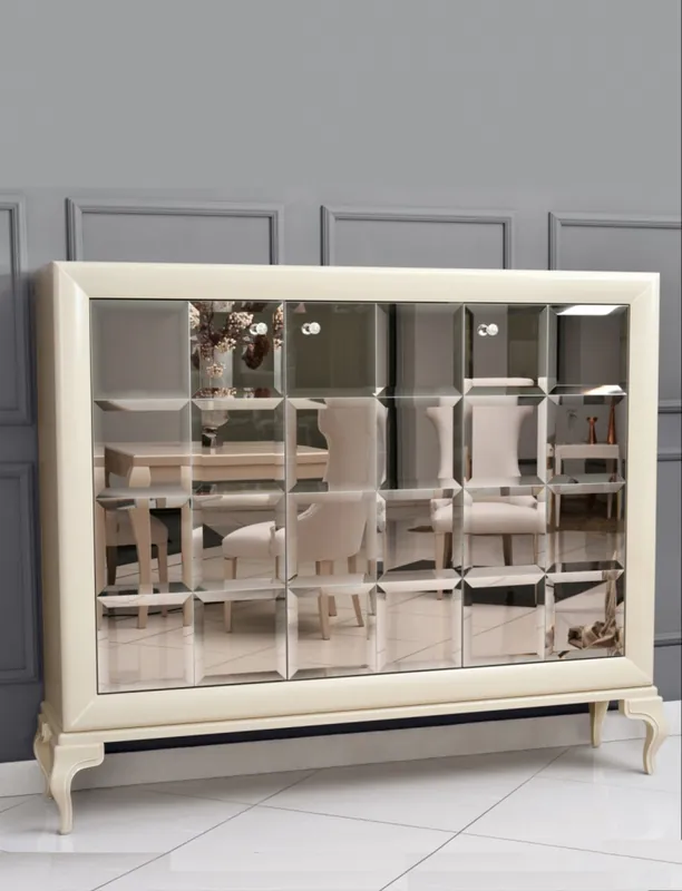 Tocador de lujo neoclásico Casa Padrino con espejo blanco / dorado 179 x H147 cm - aparador muebles art deco Sale
