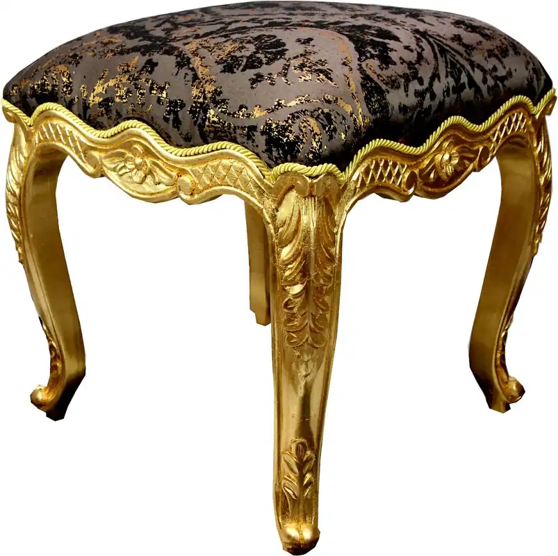 Aktuell Pompöös by Casa Padrino taburete barroco de lujo gris angular / patrón negro / oro - taburete barroco pompööser diseñado por Harald Glööckler