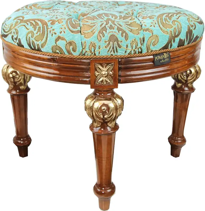 Pompöös by Casa Padrino taburete barroco de lujo redondo patrón turquesa / oro marrón - Taburete barroco Pompööser diseñado por Harald Glööckler Saisonangebot