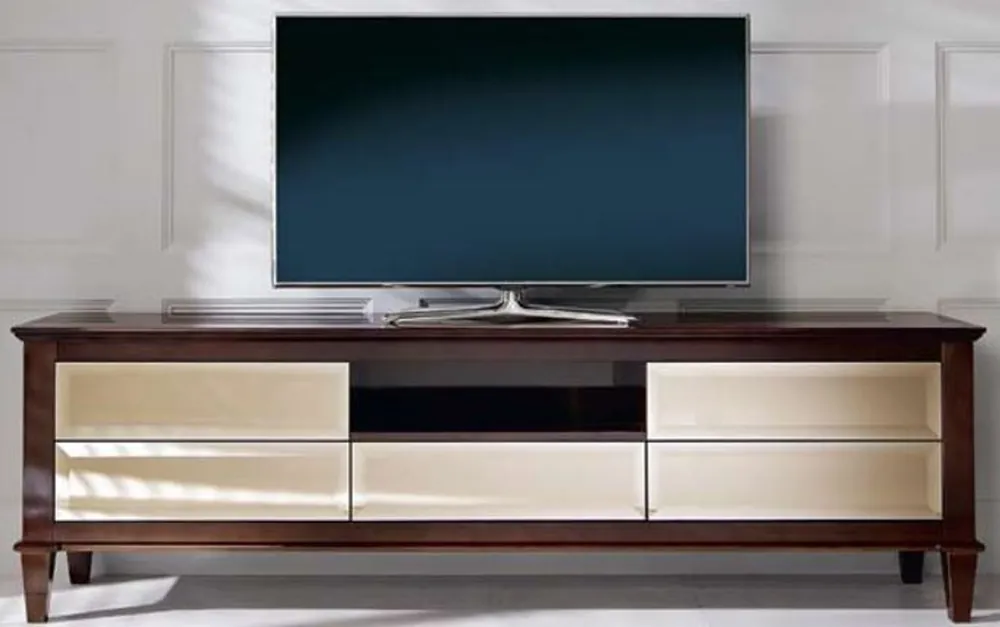 Casa Padrino gabinete de la TV neoclásico de lujo marrón 200 x 45 x A. 61 cm - Mueble TV con 5 cajones espejados - Muebles de Salón de Lujo Sofort Bestellen