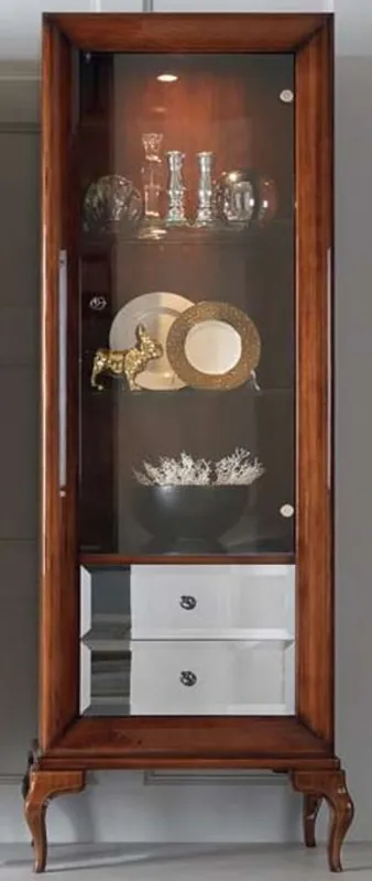 Markenprodukt Casa Padrino vitrina neoclásico de lujo marrón 76 x 42 x A. 200 cm - Vitrina con puerta de vidrio y 2 cajones con vidrio espejo - Muebles de Salón