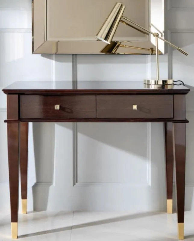 Highlight Casa Padrino consola neoclásica de lujo marrón / oro 100 x 35 x A. 80 cm - Mesa consola con 2 cajones - Muebles Art Deco