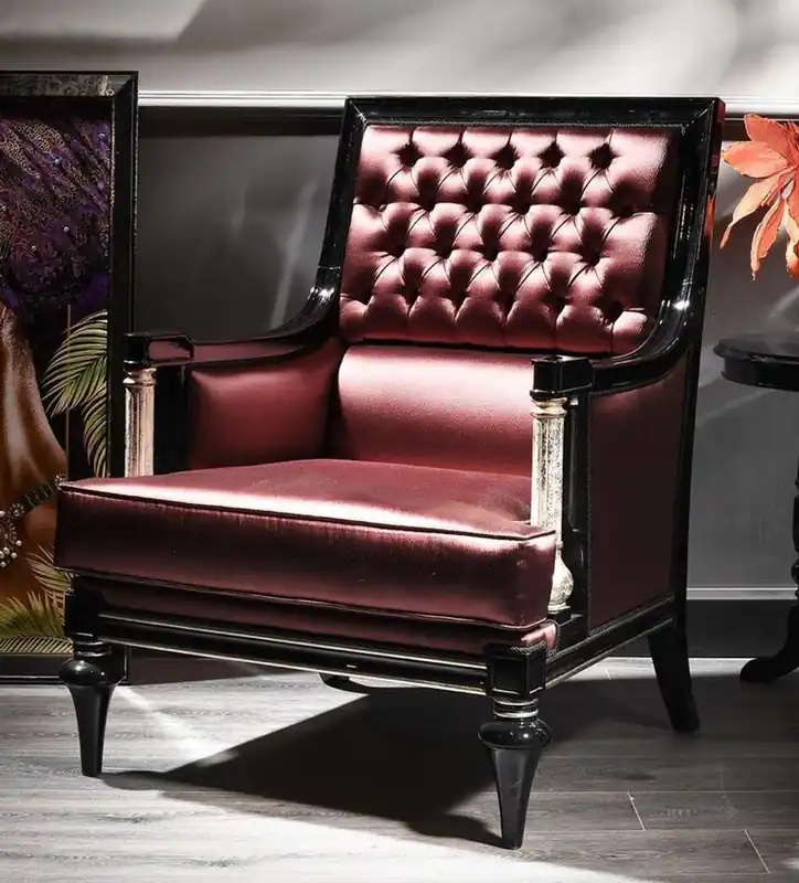Casa Padrino sillón de salón barroco de lujo de cuero rojo burdeos / negro / plata 76 x 75 x A. 104 cm - Muebles Barrocos Schneller Versand