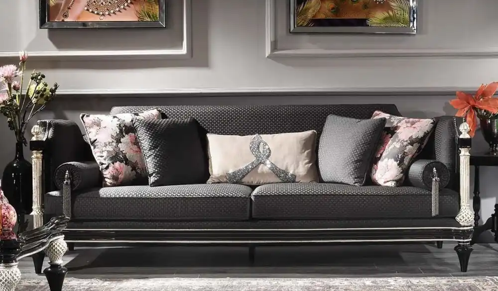 Sale Casa Padrino sofá barroco de lujo negro / gris / plata / oro antiguo 250 x 95 x A. 80 cm - Magnífico Sofá de Estilo Barroco