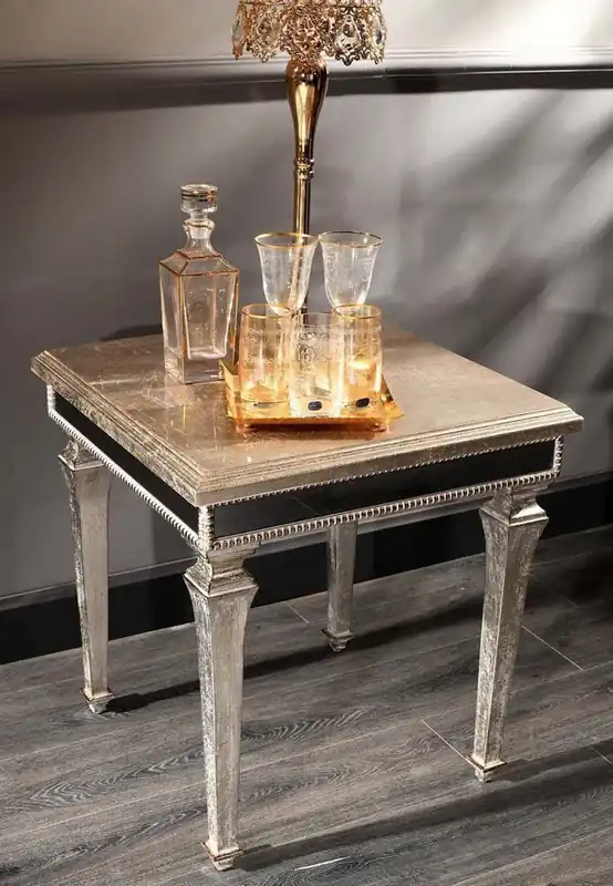 Must-Have Casa Padrino mesa auxiliar barroco de lujo plata antigua 62 x 62 x A. 60 cm - Mesa noble de madera maciza con vidrio espejo - Calidad de Lujo