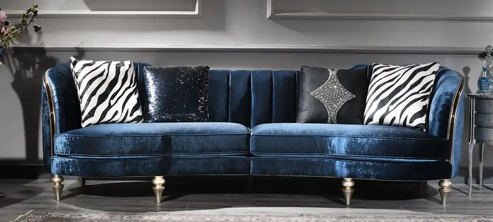 Solange Der Vorrat Reicht Casa Padrino sofá de terciopelo barroco de lujo azul / plata / marrón oscuro 262 x 104 x A. 80 cm - Muebles Barrocos