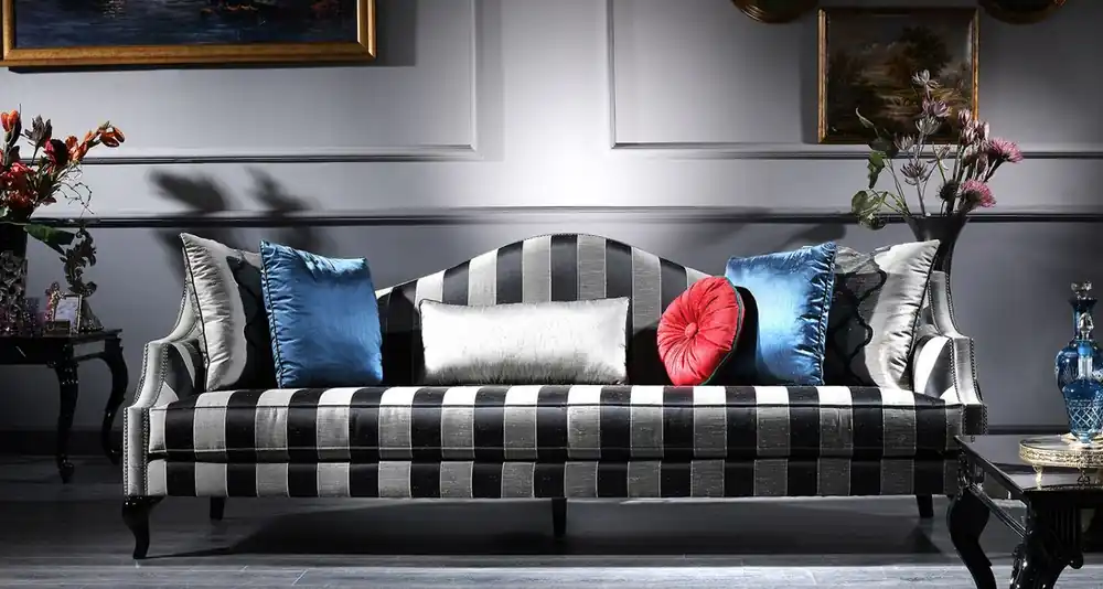 Casa Padrino sofá barroco de lujo plata / negro 245 x 92 x A. 93 cm - Sofá de salón a rayas - Muebles Barrocos Echt