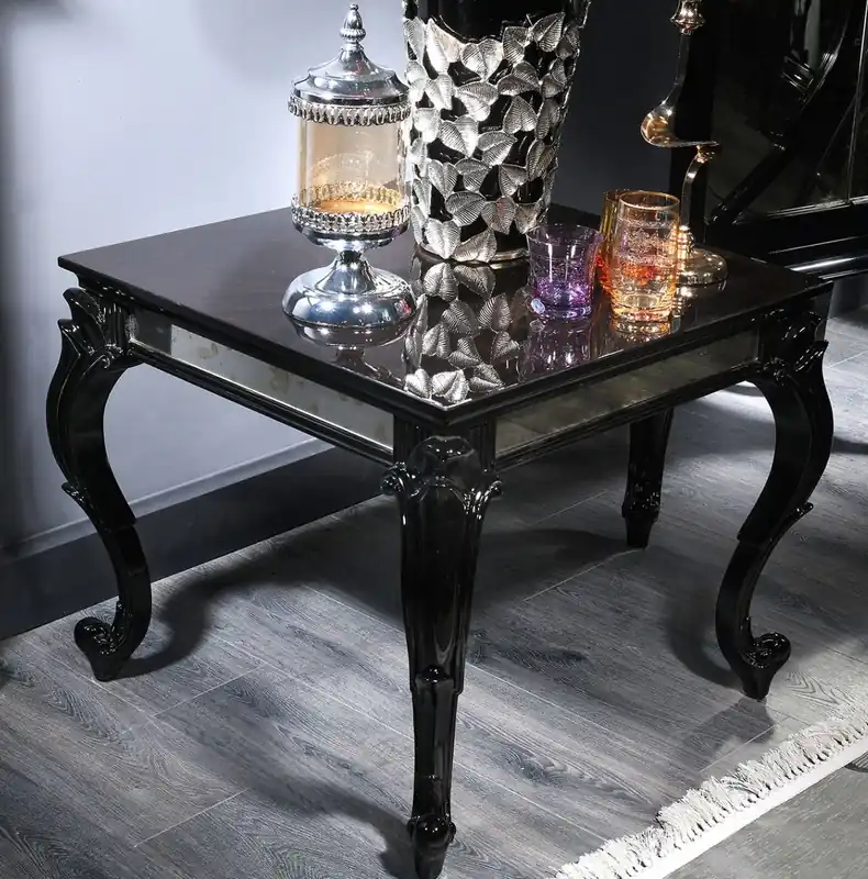 Casa Padrino mesa auxiliar barroco de lujo negro / marrón 65 x 65 x A. 57 cm - Mesa noble de madera maciza con sobre de vidrio y vidrio espejo - Calidad de Lujo Direktkauf