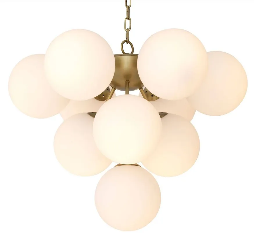 Casa Padrino lámpara de araña de lujo latón antiguo / blanco Ø 63 x A. 73 cm - Lámpara de araña de salón moderna con pantallas redondas de vidrio - Colección de Lujo Highlight