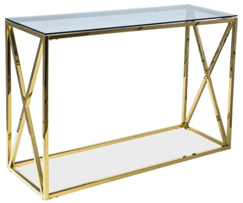 Casa Padrino consola de lujo oro / gris 120 x 40 x A. 78 cm - Mesa consola de acero inoxidable con tapa de vidrio - Muebles de Lujo Top-Preis