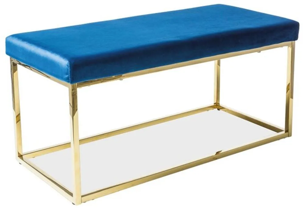 Casa Padrino banco de lujo azul / oro 100 x 46 x A. 48 cm - Banco tapizado de terciopelo con estructura de acero inoxidable Ausverkauf