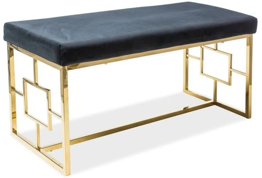Casa Padrino banco de lujo negro / oro 100 x 46 x A. 48 cm - Banco tapizado de terciopelo con estructura de acero inoxidable Geprüft