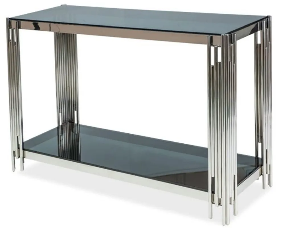 Aktuell Casa Padrino consola de lujo plata / negro 120 x 40 x A. 78 cm - Mesa consola de acero inoxidable con tapas de vidrio tintado - Muebles de Lujo