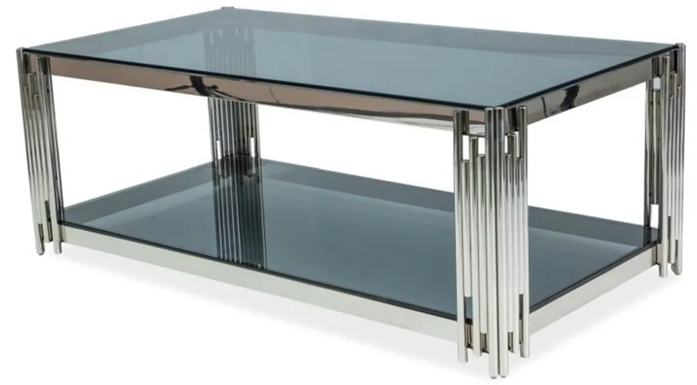 Casa Padrino mesa de centro de lujo plata / negro 120 x 60 x A. 40 cm - Mesa de salón de acero inoxidable con tapas de vidrio tintado - Muebles de Lujo Sonderaktion