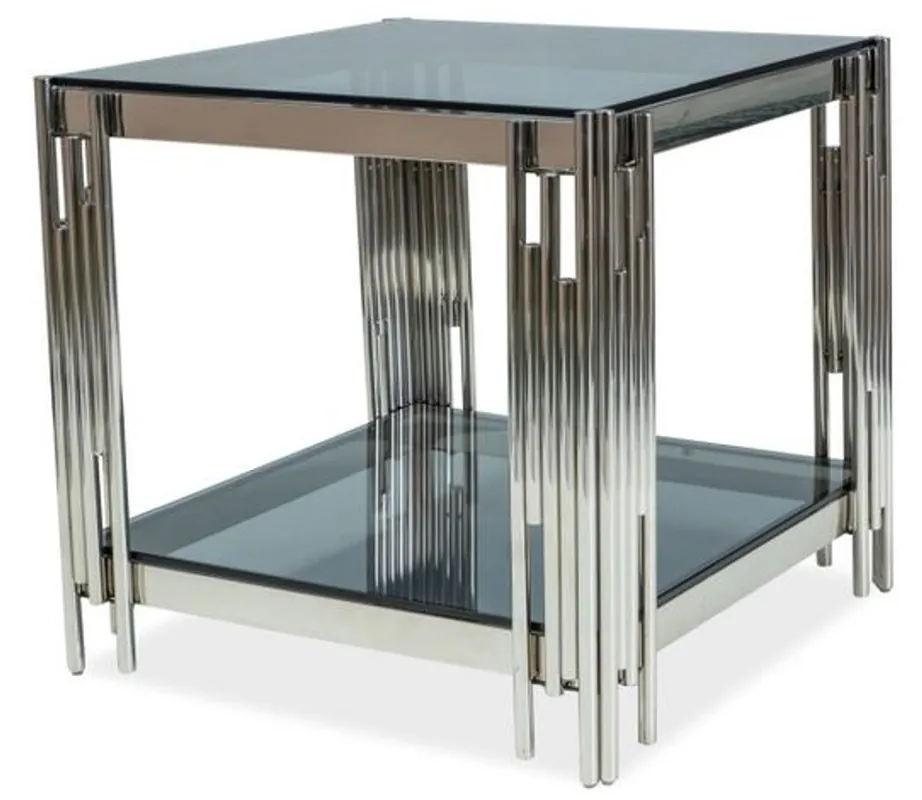 Heißes Angebot Casa Padrino mesa auxiliar de lujo plata / negro 55 x 55 x A. 55 cm - Mesa de acero inoxidable con tapas de vidrio tintado - Muebles de Lujo