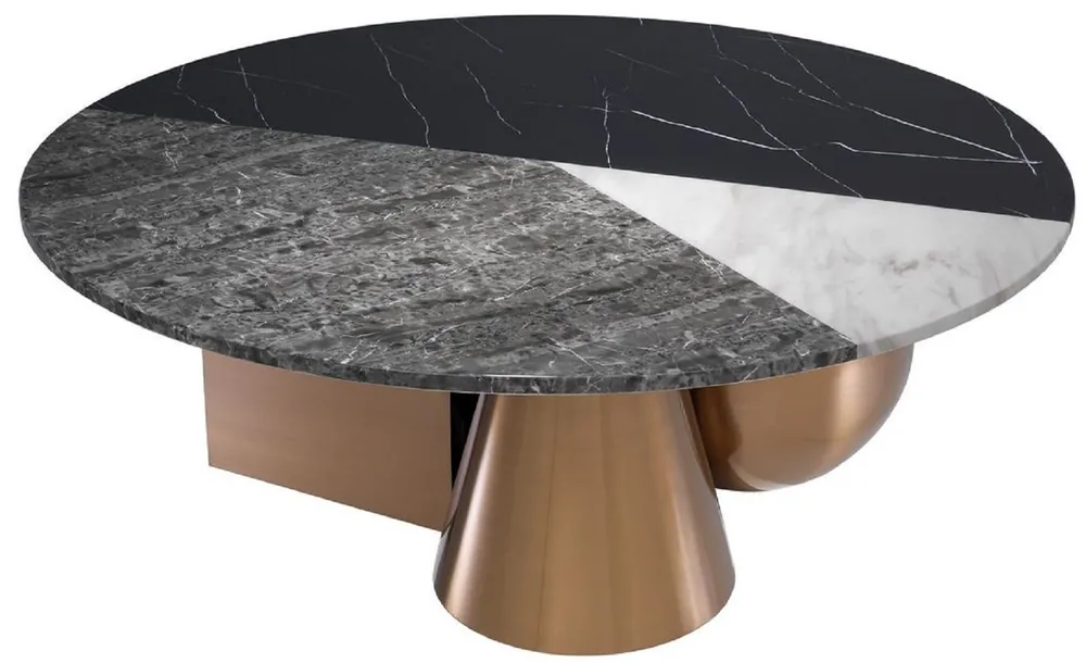 Solange Der Vorrat Reicht Casa Padrino mesa de centro de lujo negro / blanco / gris / cobre Ø 120 x A. 42,5 cm - Mesa de salón redonda con tablero de la mesa de mármol artificial de 3 colores - Muebles de Lujo