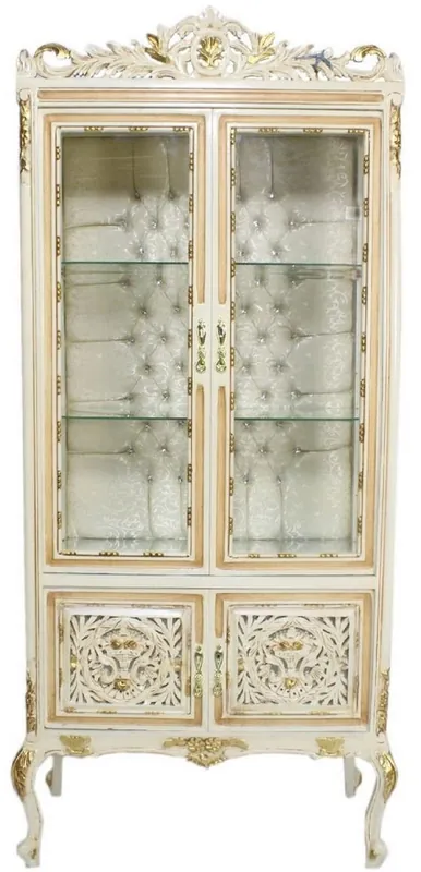 Knallerangebot Casa Padrino vitrina barroco crema / beige / oro 100 x 40 x A. 170 cm - Vitrina Barroco Adornada con 2 Puertas de Vidrio Hermosas Decoraciones y Pedrería