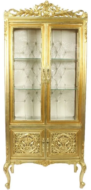 Casa Padrino vitrina barroco oro / crema 100 x 40 x A. 170 cm - Vitrina Barroco Adornada con 2 Puertas de Vidrio Hermosas Decoraciones y Pedrería Preiswert