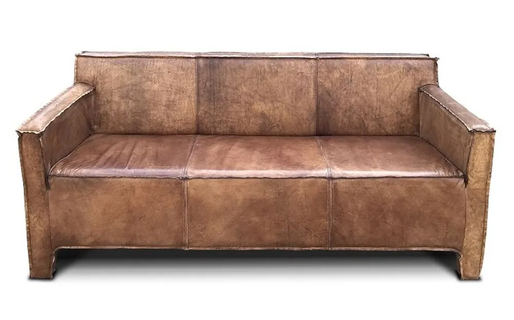 Casa Padrino sofá de salón de cuero real de lujo vintage marrón 185 cm - muebles de sofá de cuero de salón de lujo cuero de búfalo Finale Aktion