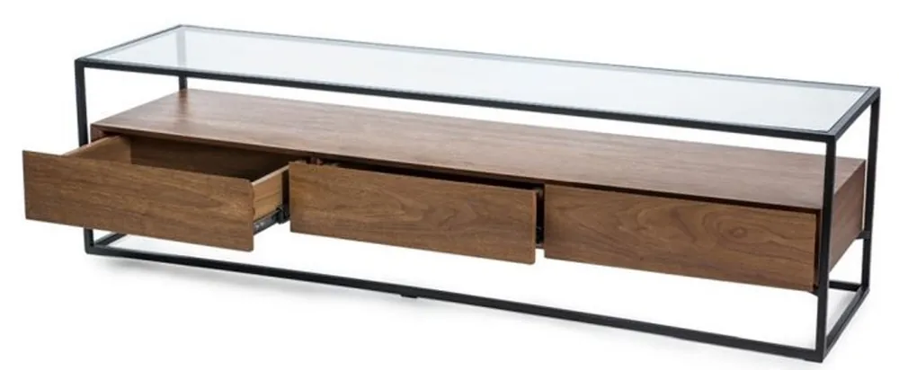 Casa Padrino gabinete de la TV de lujo marrón / negro 150 x 40 x A. 40 cm - Mueble de TV con placa de vidrio templado y 3 cajones - Muebles de Sala Beliebt