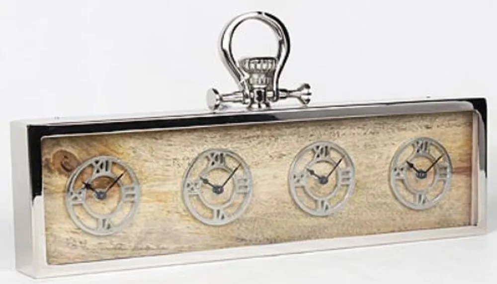Casa Padrino reloj de mesa plata / natural 52 x 5 x A. 25 cm - Reloj de escritorio decorativo - Decoración de Escritorio Noble Neu