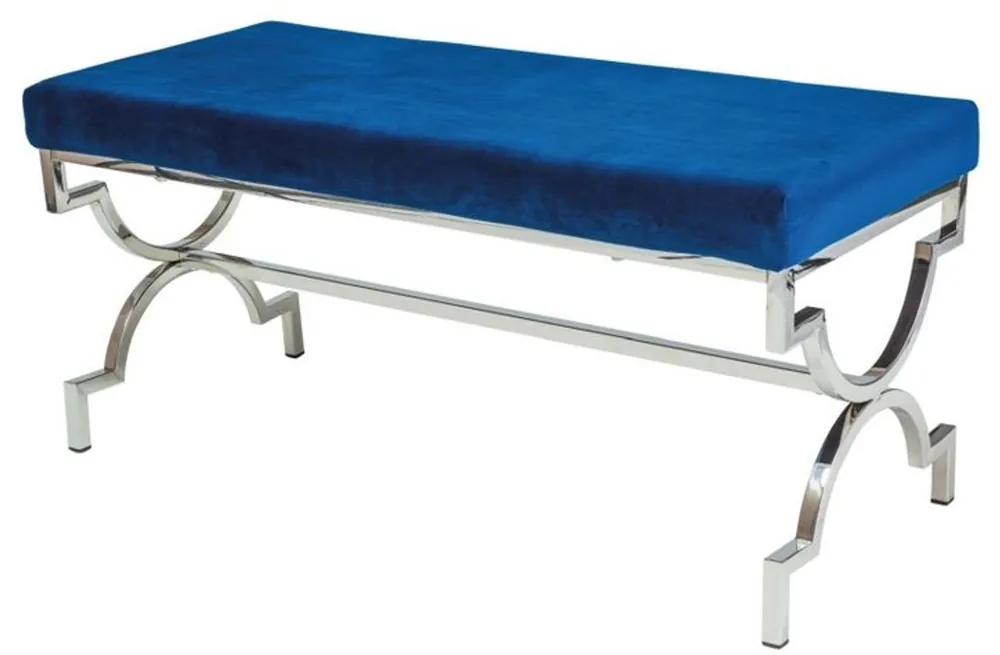 Schneller Versand Casa Padrino banco de lujo azul marino / plata 99 x 43 x A. 46 cm - Banco tapizado de terciopelo con estructura de acero inoxidable cromado - Muebles de Sala