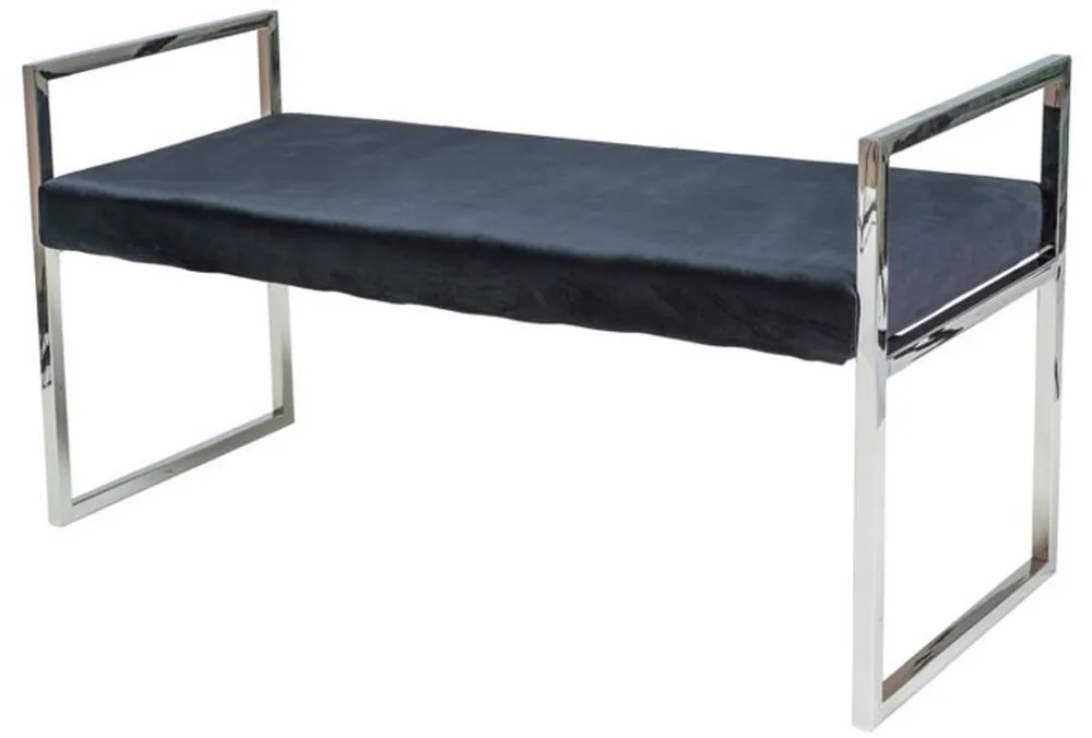Billig Casa Padrino banco de terciopelo de lujo con marco de acero inoxidable cromado negro / plata 103 x 41 x A. 48 cm - Muebles de Sala