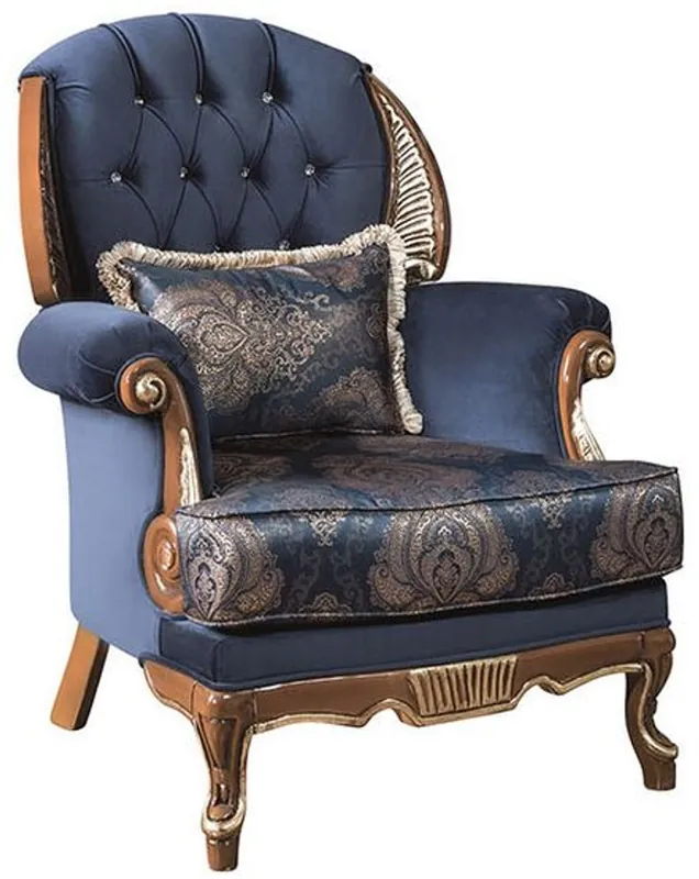 Casa Padrino sillón de salón barroco de lujo con pedrería y almohada decorativa azul / marrón 100 x 90 x A. 110 cm - Noble y Adornado Beliebt