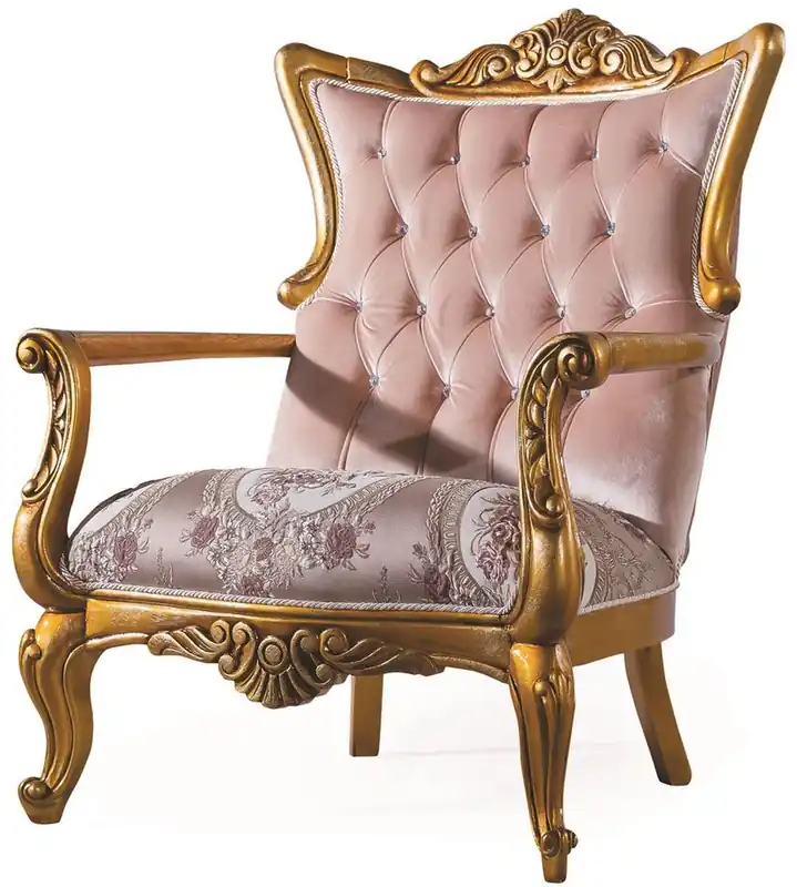 Casa Padrino sillón de salón barroco de lujo con pedrería rosa / oro 90 x 85 x A. 110 cm - Muebles de Salón en Estilo Barroco Abverkauf