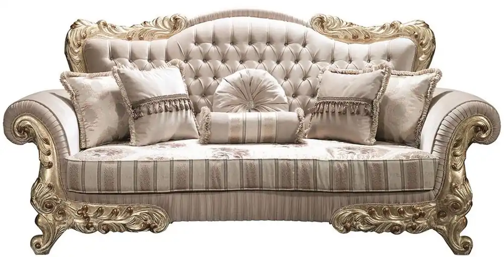 Echt Casa Padrino sofá barroco de lujo con pedrería y cojines decorativos beige / oro 230 x 85 x A. 110 cm - Muebles de Salón Barrocos