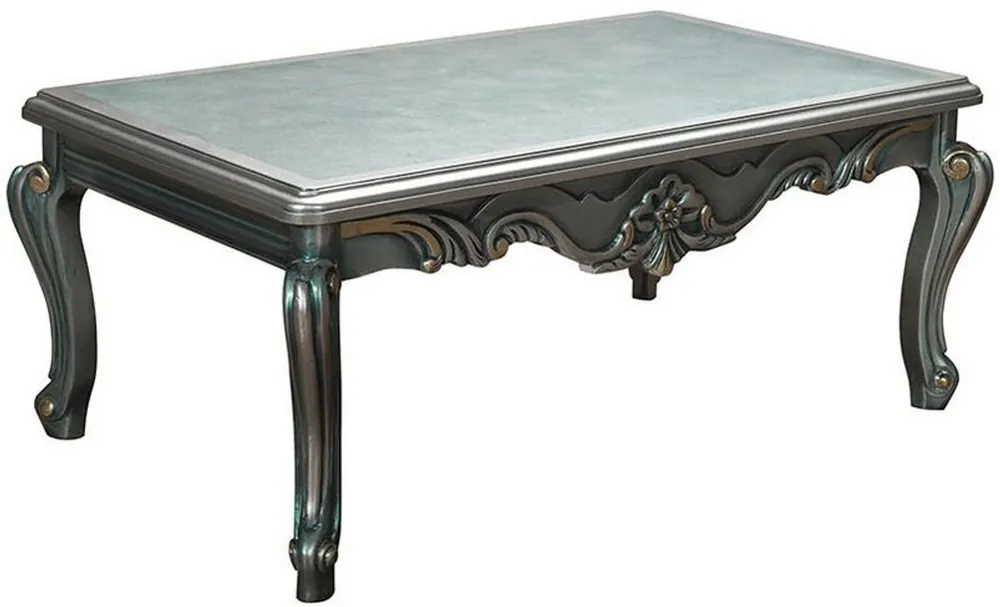 Casa Padrino mesa de centro barroco de lujo gris / verde / oro 113 x 70 x A. 50 cm - Mesa de Salón Rectangular de Madera Maciza con Placa de Vidrio Markenprodukt