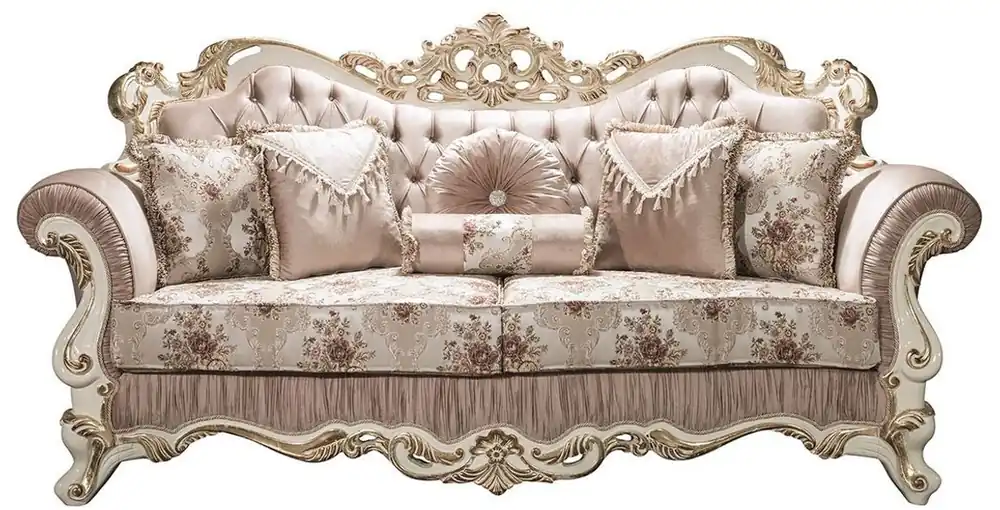 Casa Padrino sofá barroco de lujo rosa / blanco / oro 230 x 100 x A. 110 cm - Sofá de salón con pedrería y almohadas decorativas - Muebles Barrocos Bestpreis