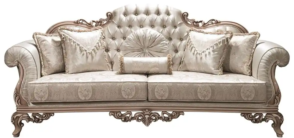 Casa Padrino sofá barroco de lujo con pedrería y almohadas decorativos plata / crema / beige 230 x 90 x A. 110 cm - Suntuoso Sofá de Salón Aktuell