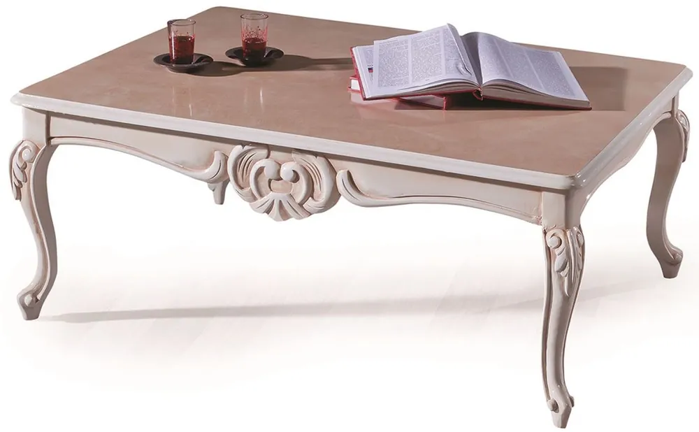 Sichere Zahlung Casa Padrino mesa de centro barroco de lujo crema / beige 90 x 70 x A. 50 cm - Mesa de salón noble con placa de vidrio - Muebles de salón de estilo barroco