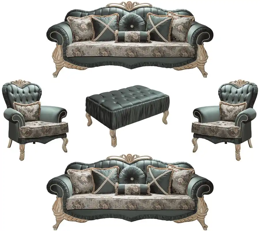 Begrenztes Angebot Casa Padrino conjunto de sala de estar barroco de lujo verde / crema / beige - 2 Sofás y 2 Sillones y 1 Mesa de Centro - Muebles de sala en estilo barroco - Noble y Adornado