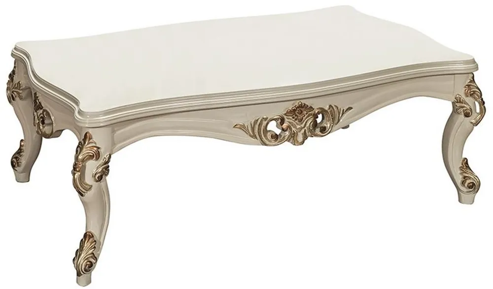 Casa Padrino mesa de salón barroco de lujo blanco / oro 115 x 80 x A. 50 cm - Mesa de centro noble de madera maciza en estilo barroco - Muebles de Salón Barrocos Direkt Vom Hersteller