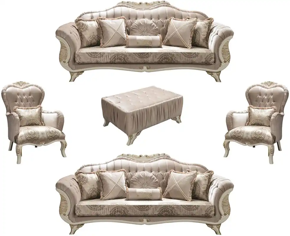 Casa Padrino conjunto de sala de estar barroco de lujo gris / crema / oro - 2 Sofás y 2 Sillones y 1 Mesa de Centro - Muebles de sala en estilo barroco - Muebles Barrocos Nobles Solange Der Vorrat Reicht