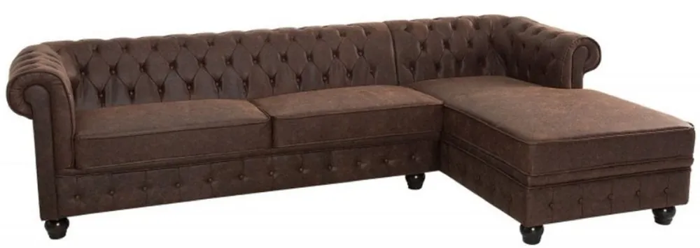 Online Kaufen Casa Padrino sofá esquinero Chesterfield vintage marrón 280 x 165 x A. 73 cm - Sofá de salón de cuero sintético - Muebles Chesterfield