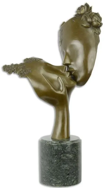 Preis Gesenkt Casa Padrino escultura de bronce de lujo caras besándose bronce / negro 30 x 23,7 x A. 53,6 cm - Escultura de bronce con base de mármol - Accesorios Decorativos