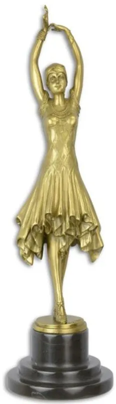 Casa Padrino escultura de bronce de lujo bailarina oro / negro 12,9 x 12,9 x A. 44,6 cm - Escultura de bronce con base de mármol - Accesorios Decorativos Nur Für Kurze Zeit