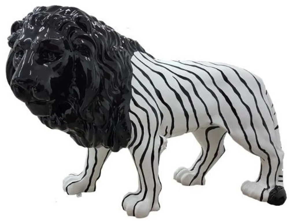 Begrenztes Angebot Casa Padrino decoración de diseño león negro / blanco 190 x 61 x A. 140 cm - Gran escultura de tamaño natural - Decoración de Jardín