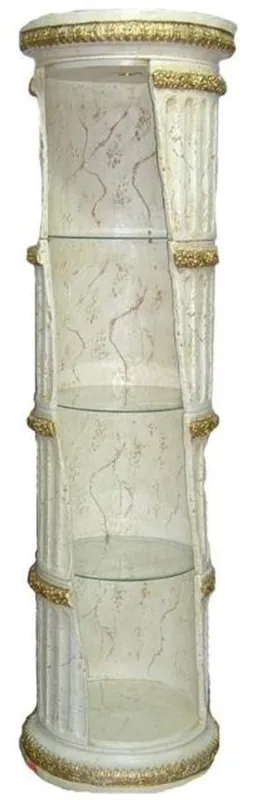 Casa Padrino armario pilar barroco blanco / oro A. 202 cm - Armario de salón redondo iluminado con estantes de vidrio - Muebles Barrocos Ausverkauf