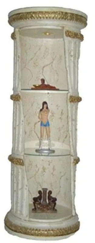 Wochenendangebot Casa Padrino armario pilar barroco blanco / oro A. 160 cm - Armario de salón redondo iluminado con estantes de vidrio - Muebles Barrocos