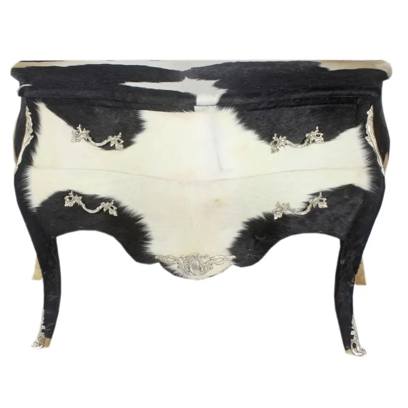 Super-Preis Cajonera de piel de vaca barroca Casa Padrino negra / blanca con aplicaciones de metal plateado 120 cm - muebles de estilo antiguo