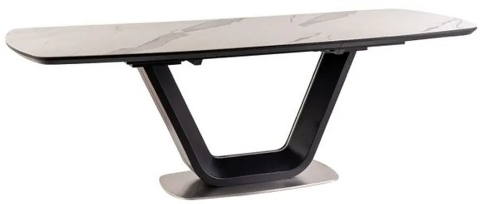 Zertifiziert Casa Padrino mesa de comedor de lujo blanco / negro / plata 160-220 x 90 x A. 76 cm - Mesa de cocina extensible con placa de mesa aspecto de mármol - Muebles de Comedor de Lujo