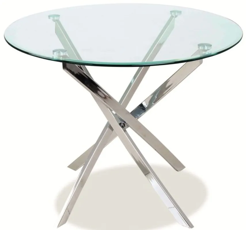 Schneller Versand Casa Padrino mesa de comedor de lujo plata Ø 90 x A. 71 cm - Mesa de comedor redonda moderna con plato de mesa de vidrio templado y patas de mesa de metal cromado - Muebles de Cocina