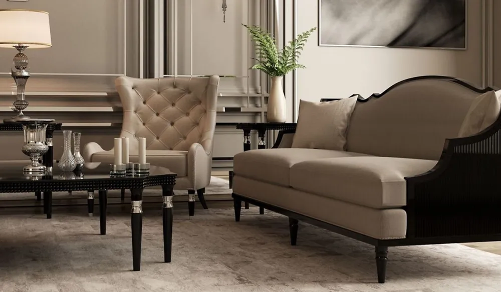 Online Kaufen Casa Padrino Sofá Art Deco de Lujo Gris / Negro 260 x 87 x A. 100 cm - Muebles de Salón Art Deco - Calidad de Lujo