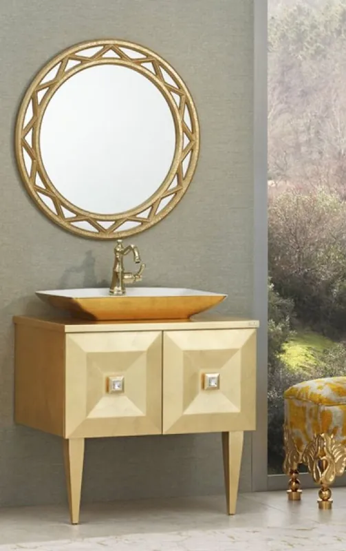 Casa Padrino conjunto de baño barroco de lujo oro - Mesa de Lavado con Lavabo y Espejo de Pared - Nobles y Suntuoso - Calidad de Lujo Top-Seller